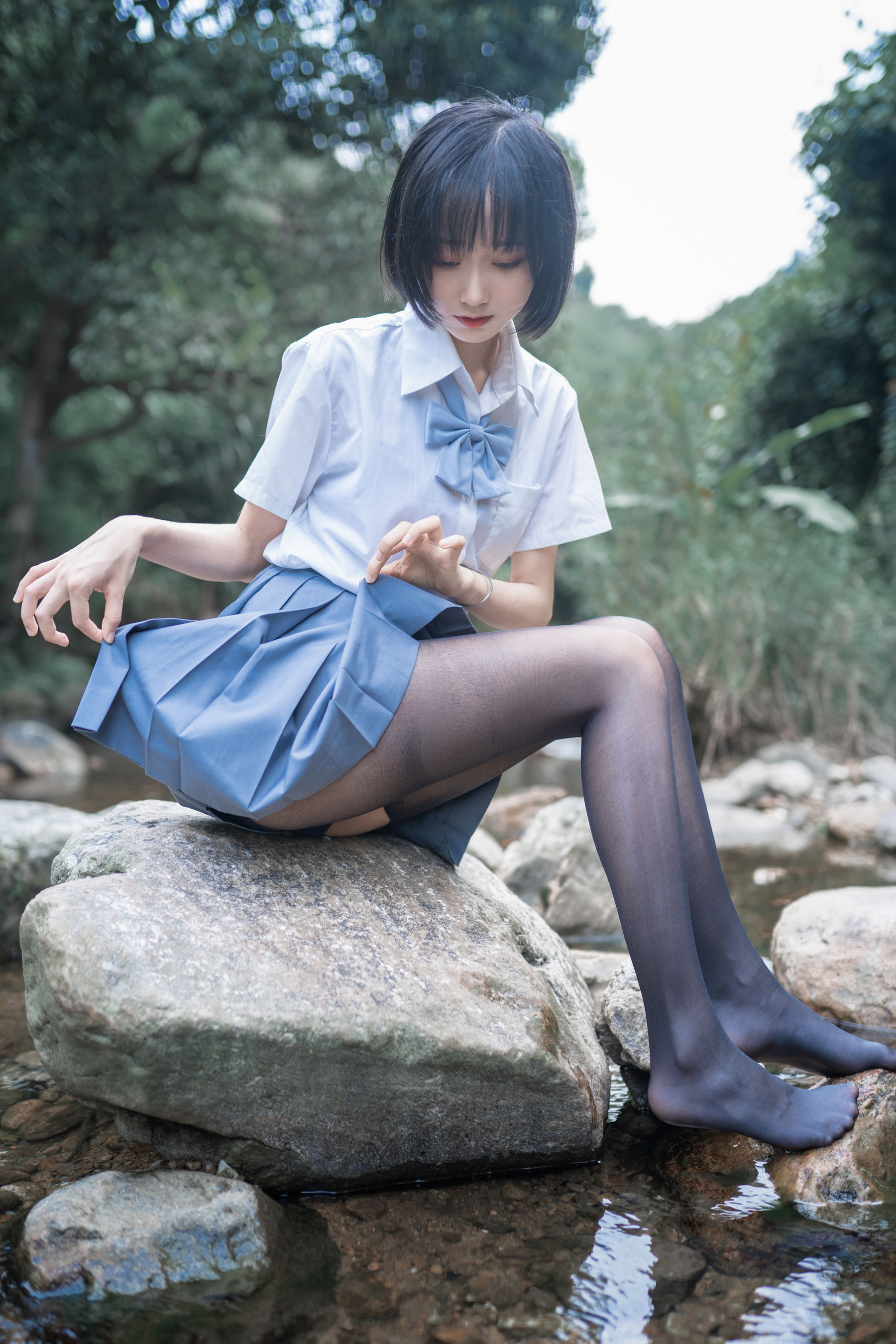 图片[1] - 木绵绵OwO 水色溪边制服 [51P] - 机器猫次元 - 机器猫次元