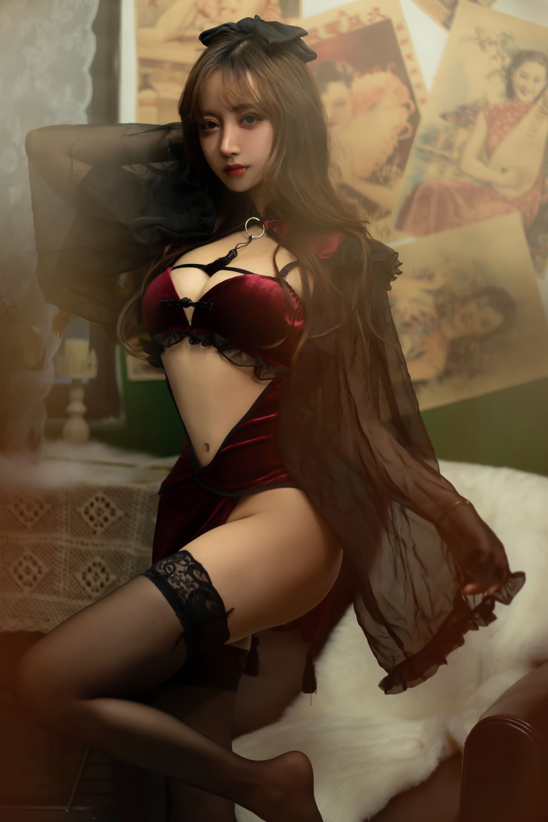 图片[3] - 过期米线线喵 - 红丝绒旗袍 [53P] - 机器猫次元 - 机器猫次元